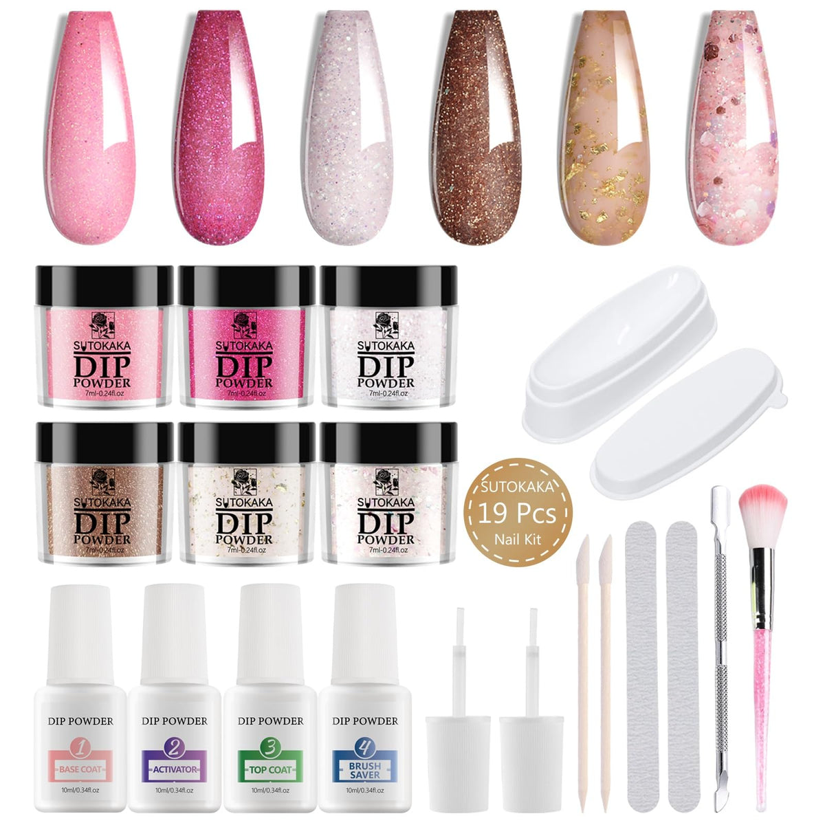 SUTOKAKA kit de inmersión polvo uñas 6 colores, para manicura duradera en casa.