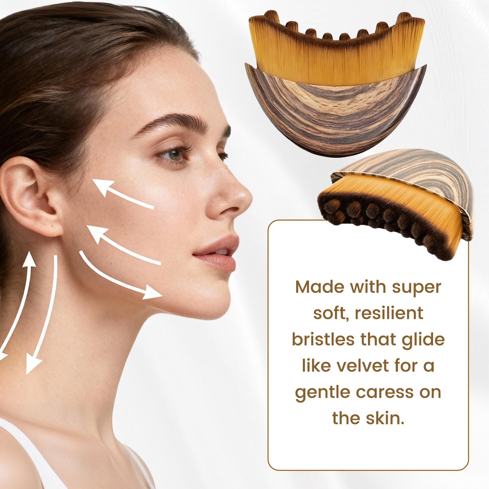 Sutrtcosg lymphatic contour brush close-up of soft bristles for gentle massage.