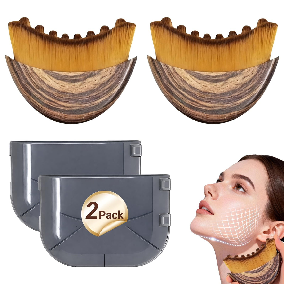 Sutrtcosg lymphatic drainage face brush highlights jawline contouring for a defined look.