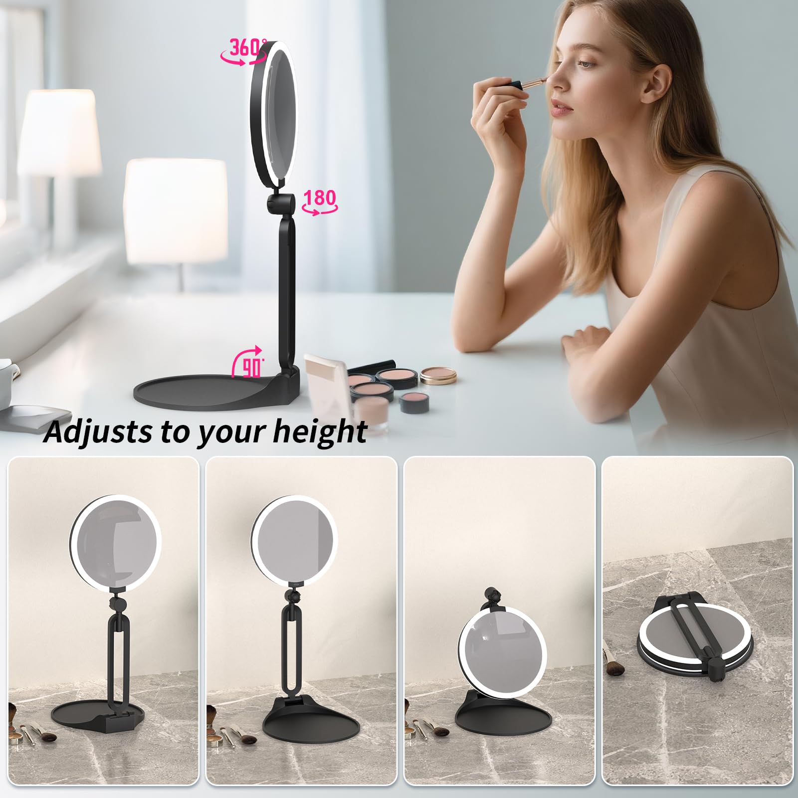 Suupvaor foldable mirror with stand for compact storage.