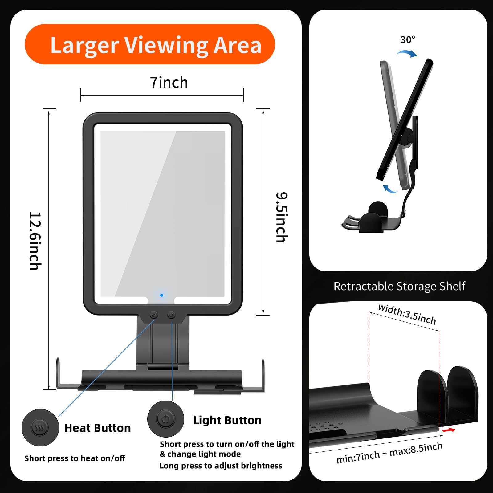 Suupvaor large 9.5x7 inch mirror tilts 30 degrees for precise grooming.