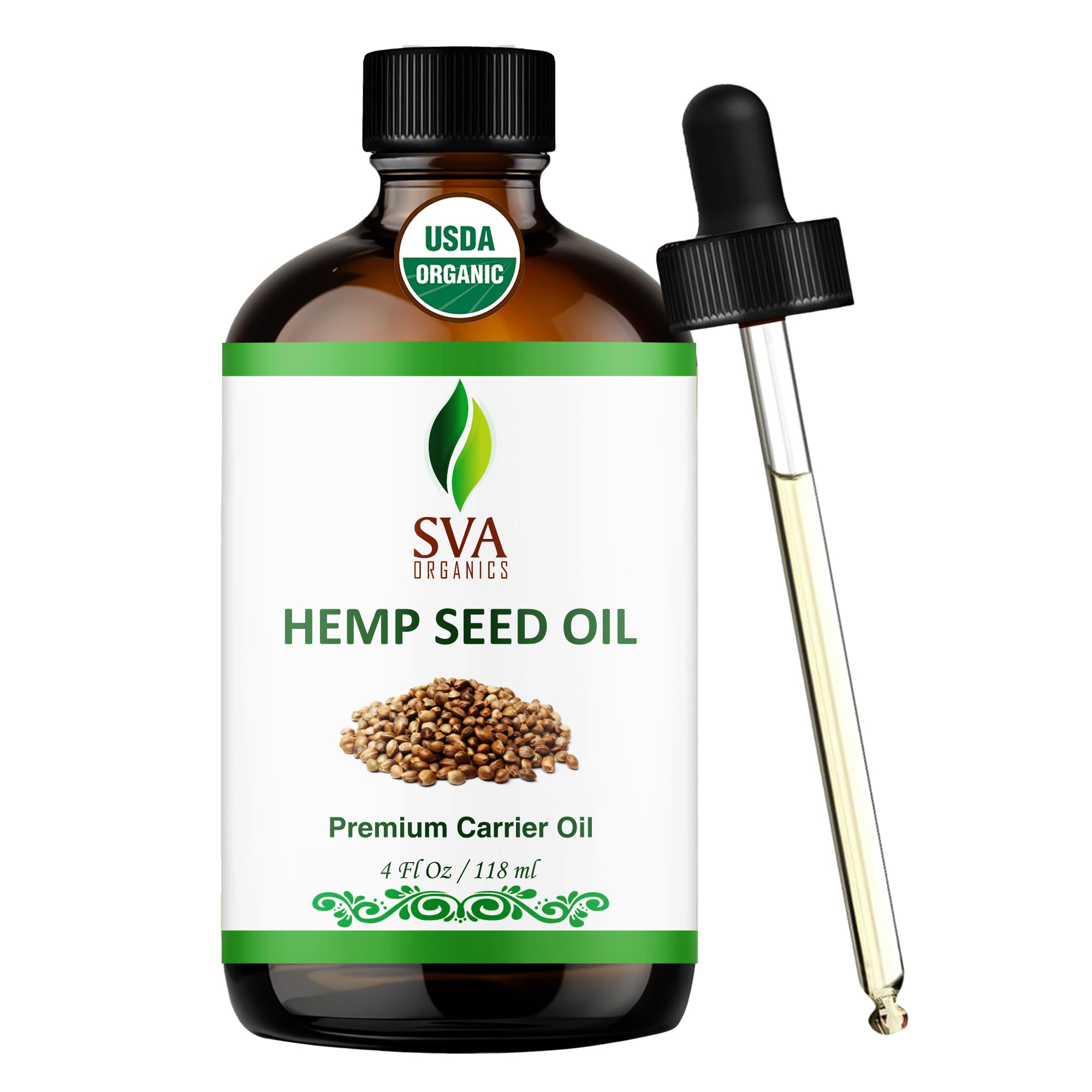 SVA ORGANICS aceite de cáñamo en botella de 118 ml, ideal para hidratación de la piel