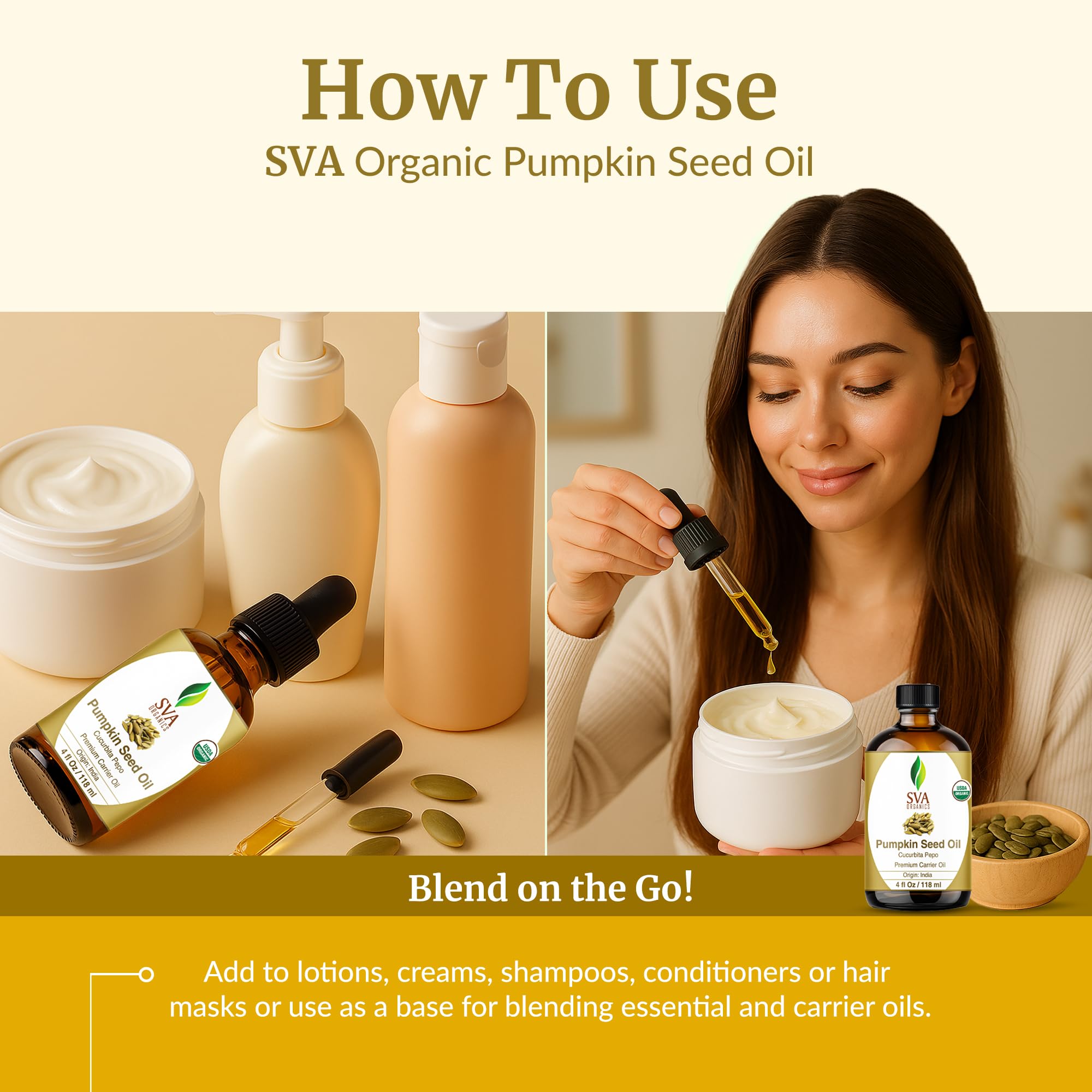 Serum post lavado SVA aceite de calabaza con acabado no graso.