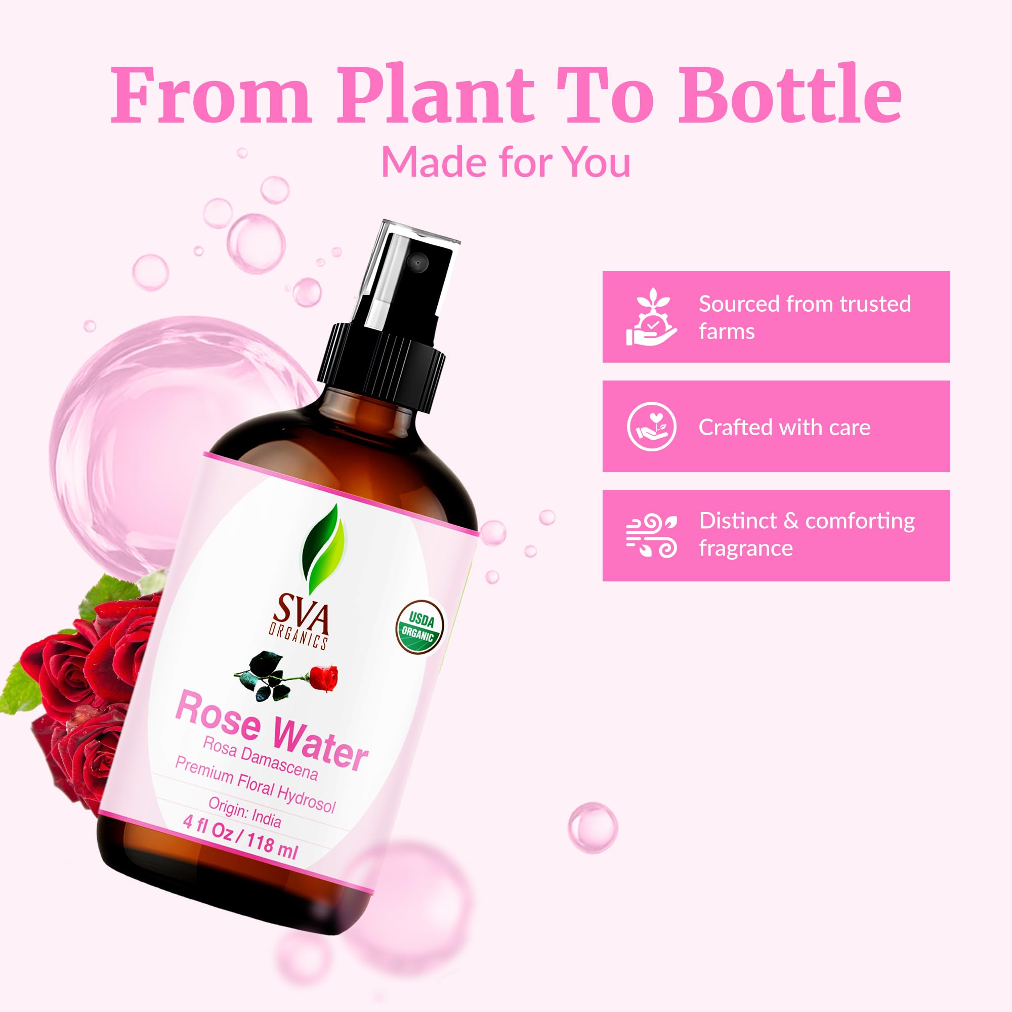 SVA ORGANICS Rose Water bath addition for a fragrant soak.