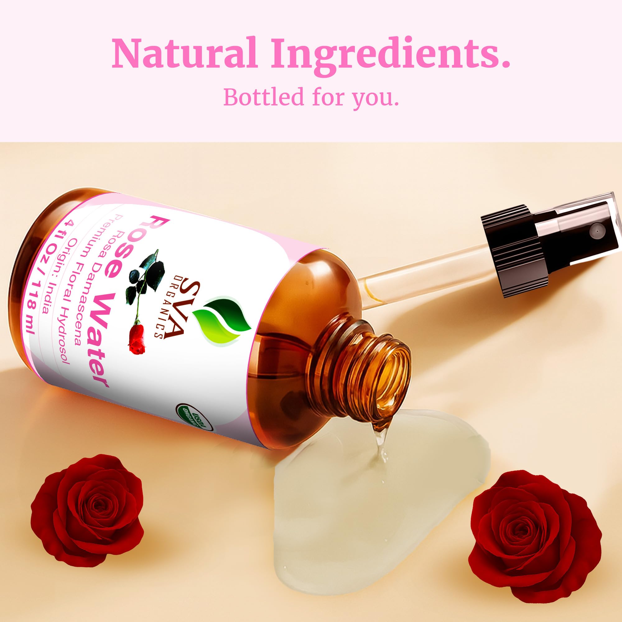 SVA ORGANICS Rose Water used on fabrics to freshen and scent interiors.
