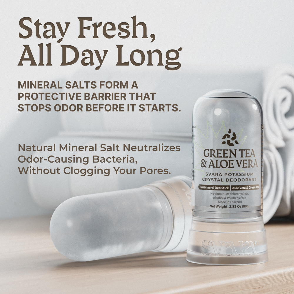 SVARA alumbre natural desodorante cristal baston aplicacion-suave, deslizamiento suave en piel mojada.