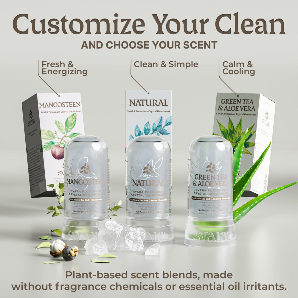 SVARA alumbre natural desodorante cristal baston empaque-portatil, funcional para casa o viaje.