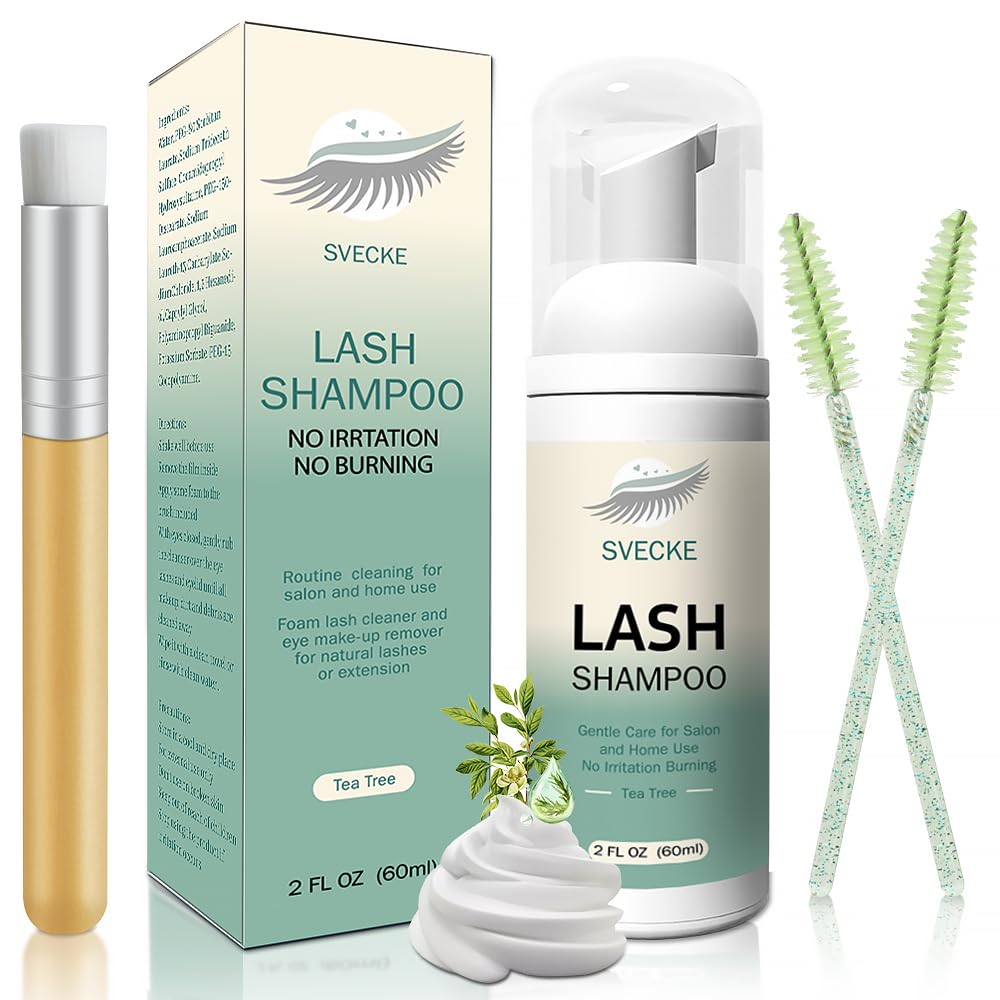 SVECKE Lash Shampoo Kit tea tree bottle offers gentle cleansing for lashes.