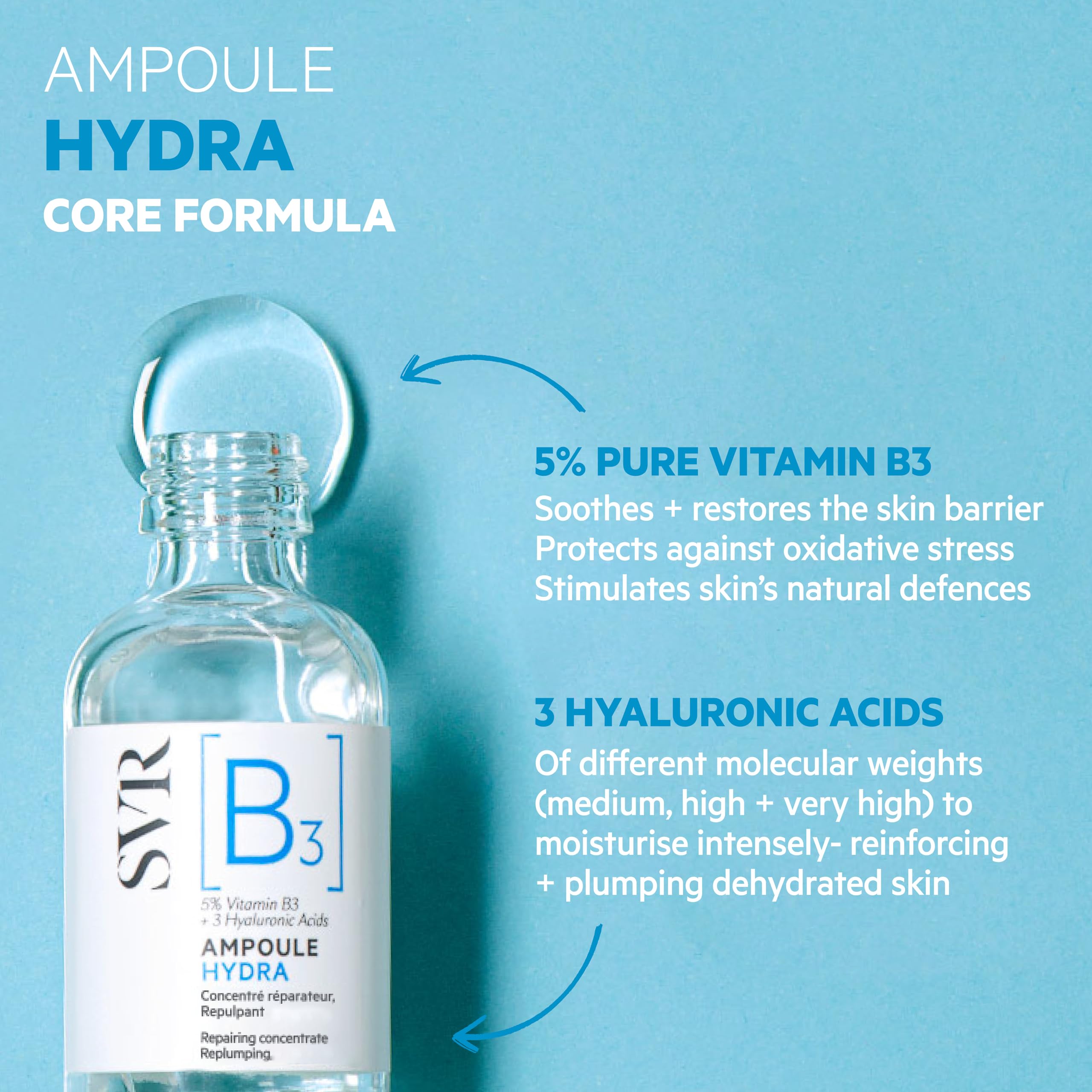 Close-up of SVR B3 Hydra Serum texture suggesting rich moisture