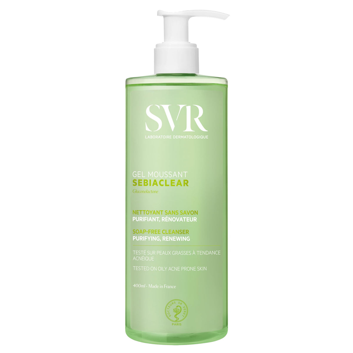 SVR Sebiaclear gel espumoso en frasco purifica la piel y regula el sebo.