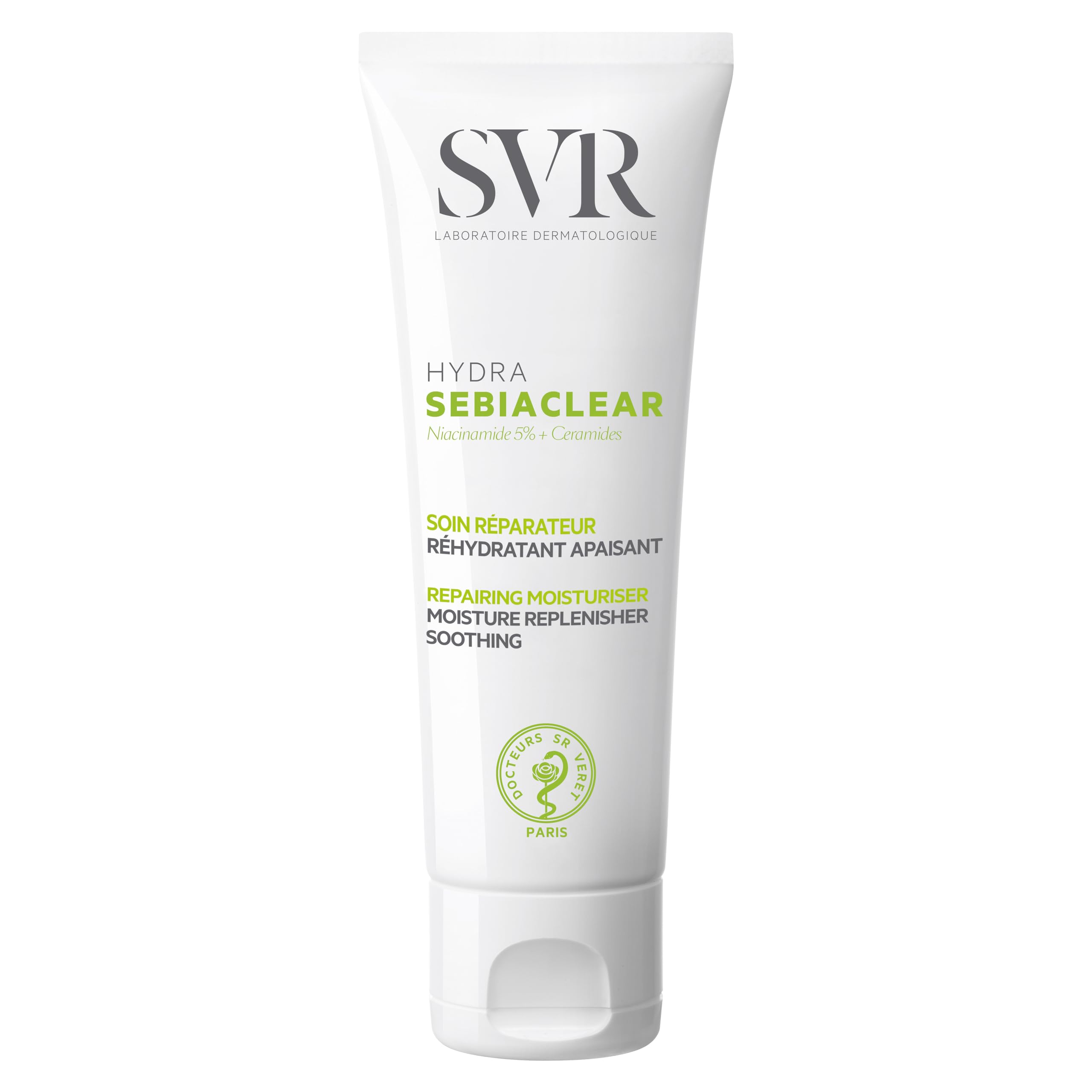 SVR Sebiaclear moisturizing face cream jar provides soothing hydration for oily sensitive skin