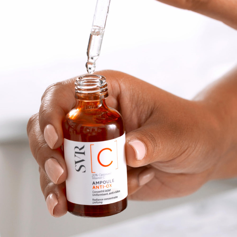 SVR Vitamin C serum pump closeup—easy, precise daily application.