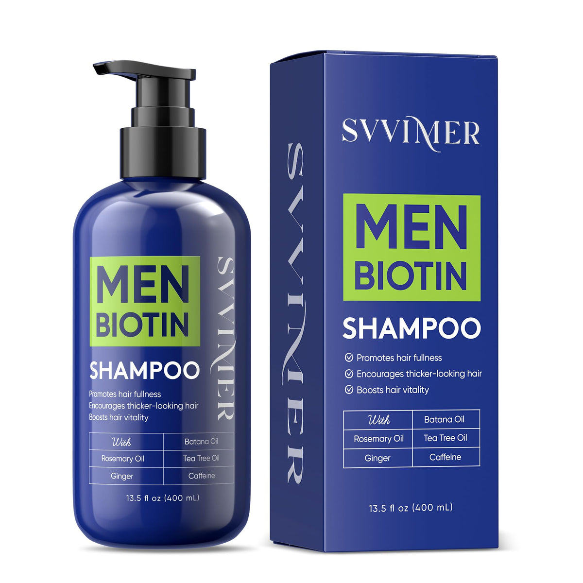 Svvimer champú crecimiento cabello biotina, botella principal para volumen