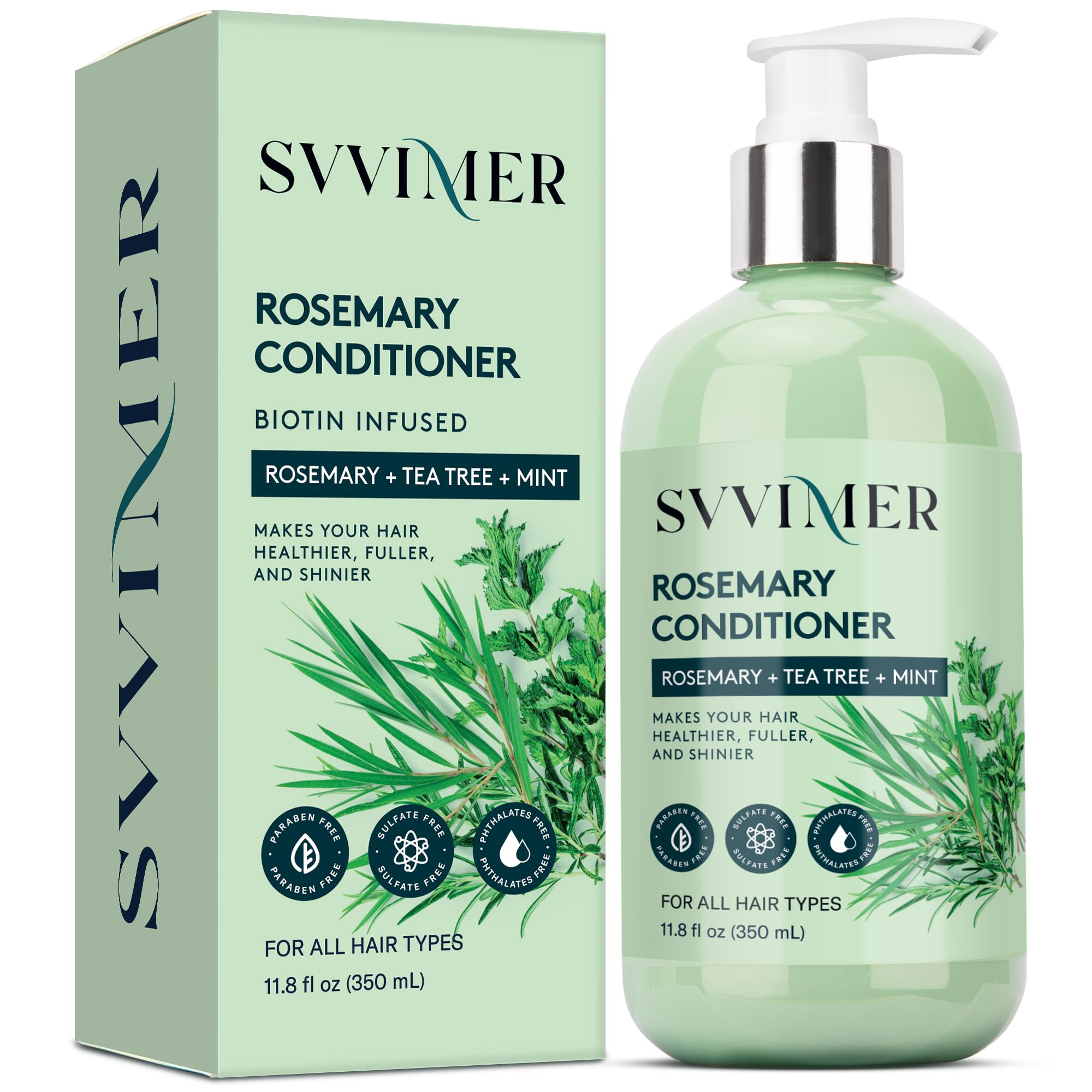 Svvimer Acondicionador Romero, bote-vertido, cabello suave y nutrido tras cada lavado.