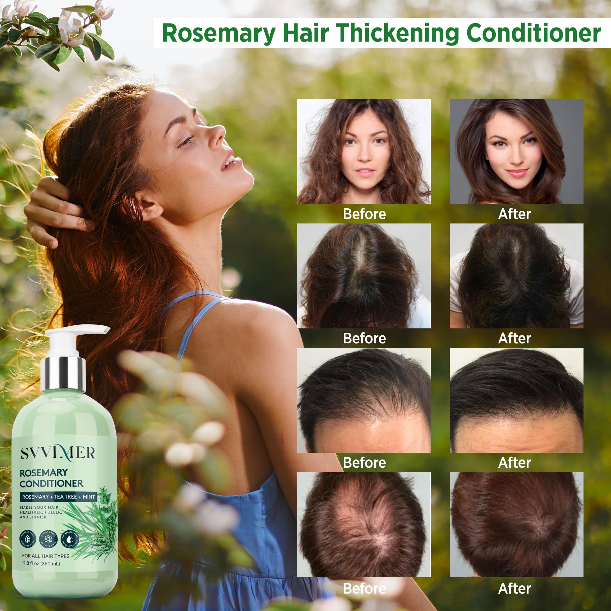 Svvimer Acondicionador Romero, textura-sedosa, cabello más manejable y fácil de peinar.
