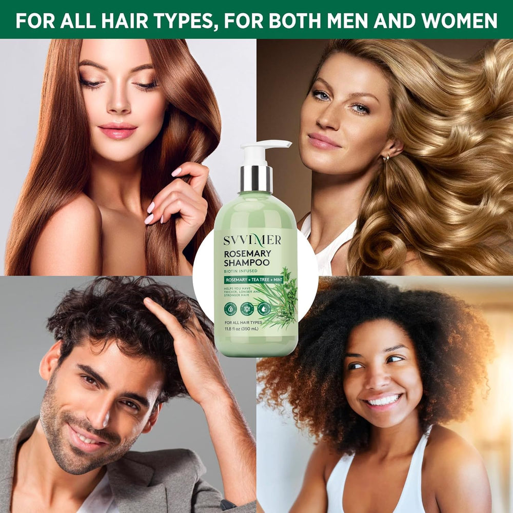 Svvimer daily routine setup image shows easy care with shampoo and conditioner.