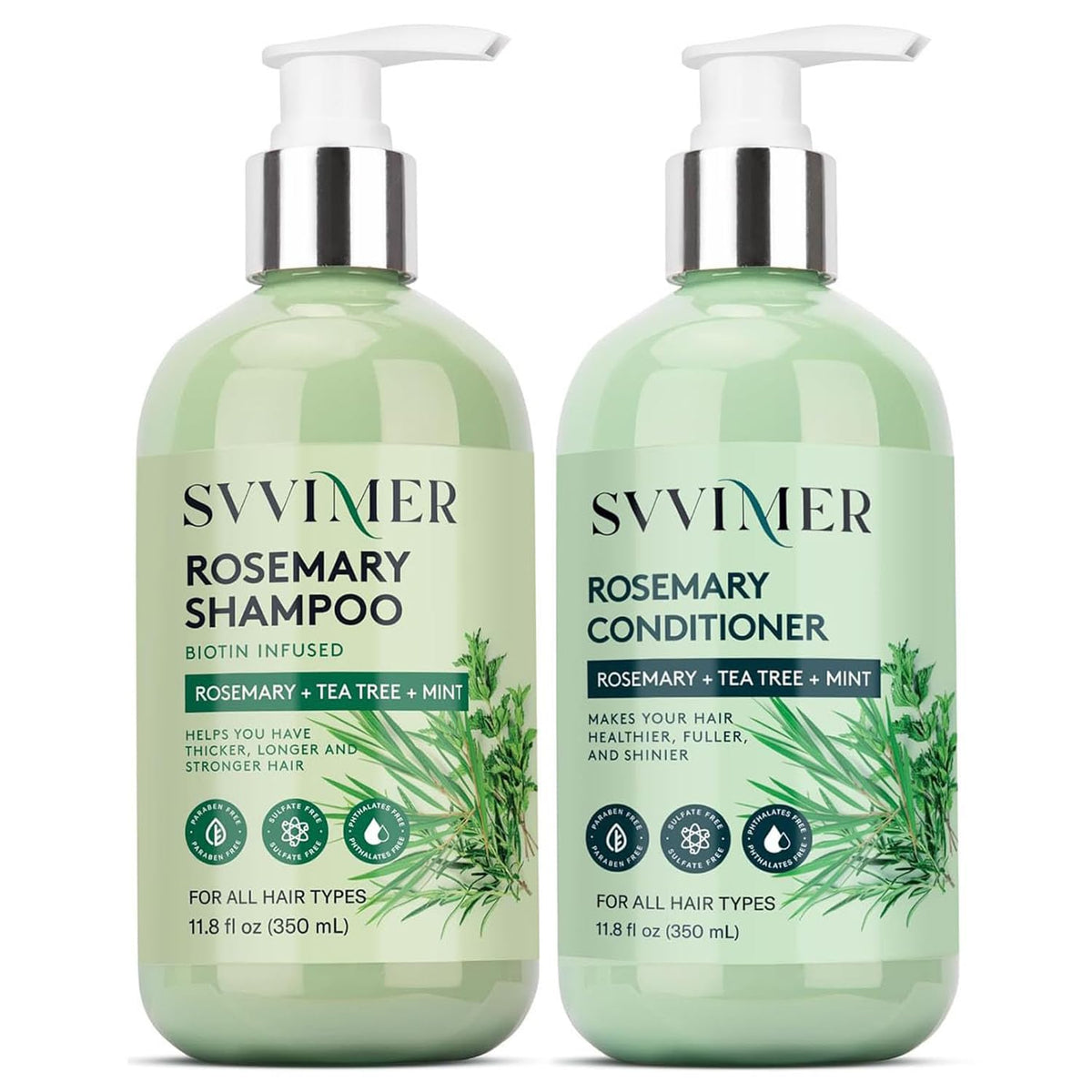 Svvimer rosemary shampoo bottle highlighting biotin for fuller-looking hair.