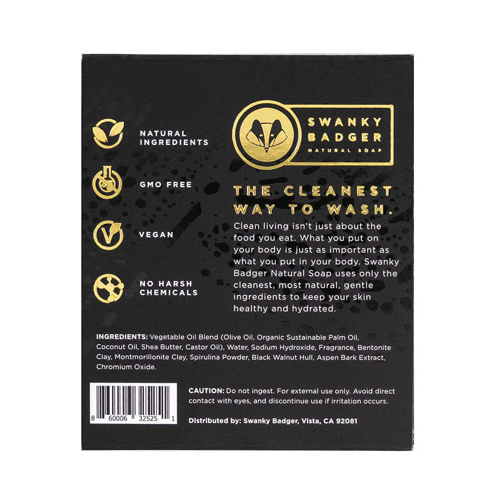 Swanky Badger Northern Pine packaging emphasizes eco-friendly palm oil.