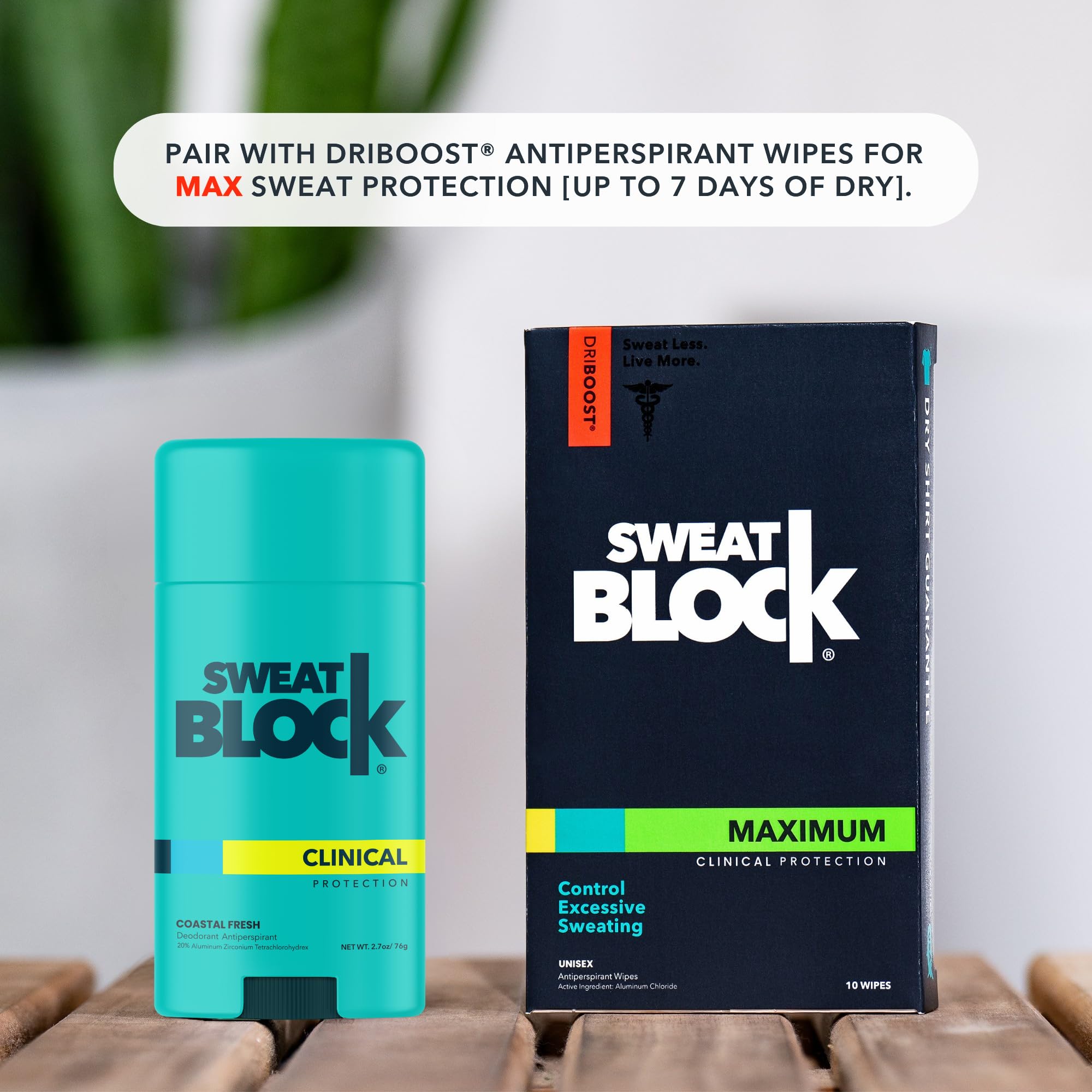 SweatBlock application directions for nightly and morning use on packaging.