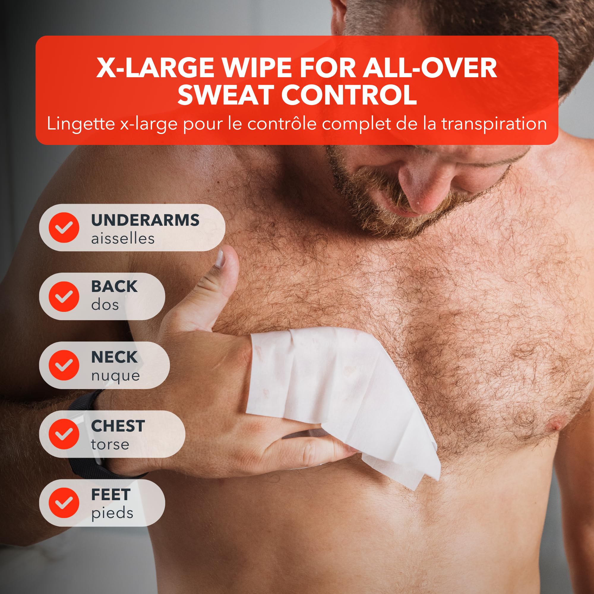 Back and chest area protected with SweatBlock wipes.