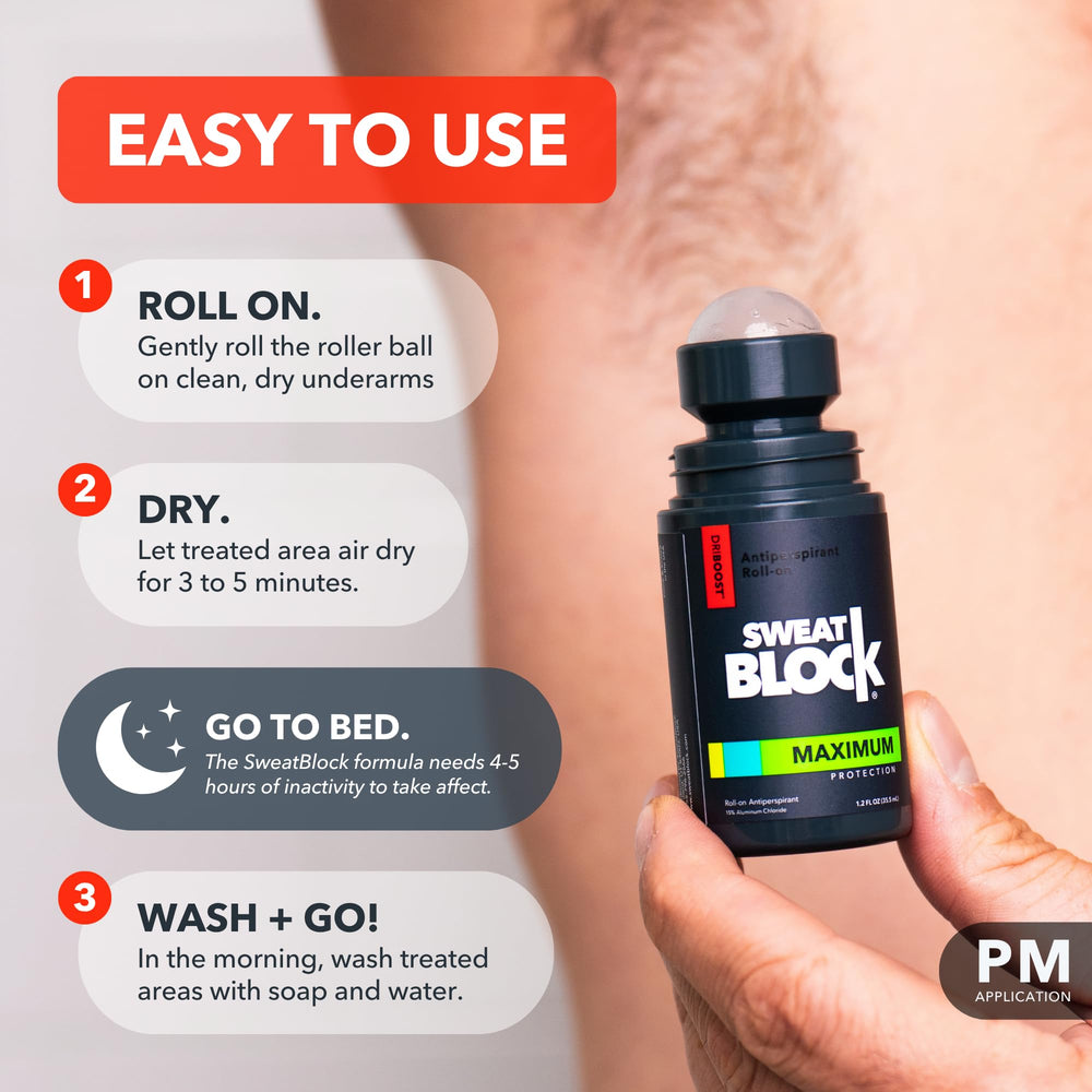 SweatBlock: fórmula con cloruro de aluminio para control del sudor.