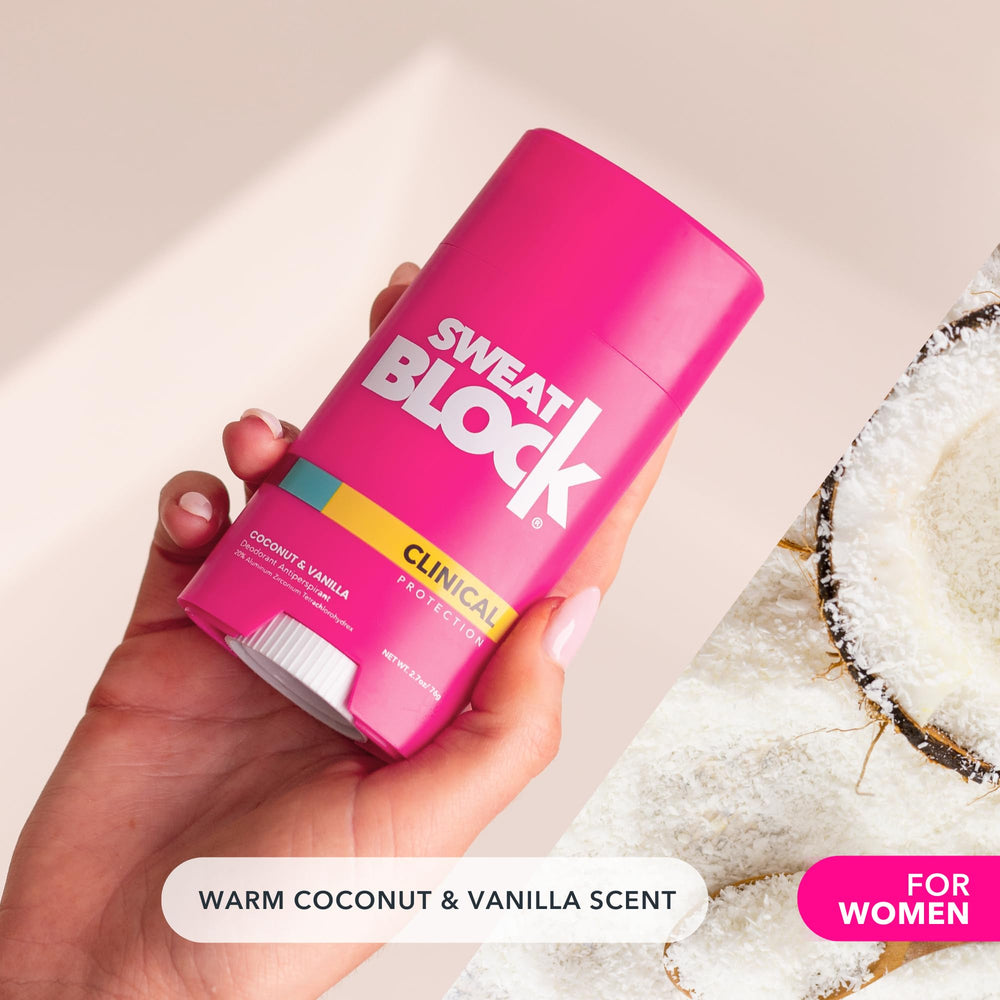 Aplicación nocturna con SweatBlock Coco Vainilla para mayor eficacia.