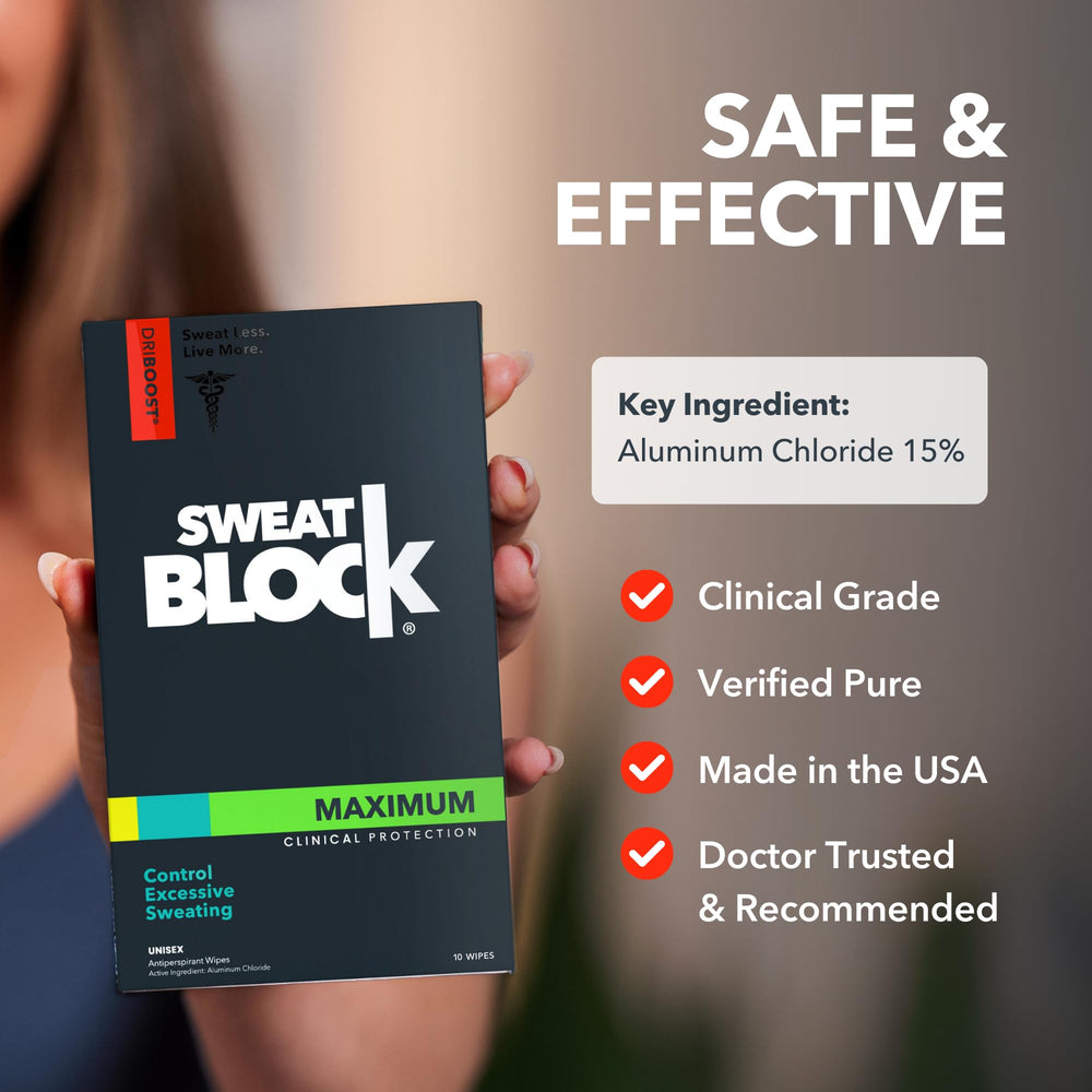 Packaging highlights odor control and long-lasting protection with SweatBlock.