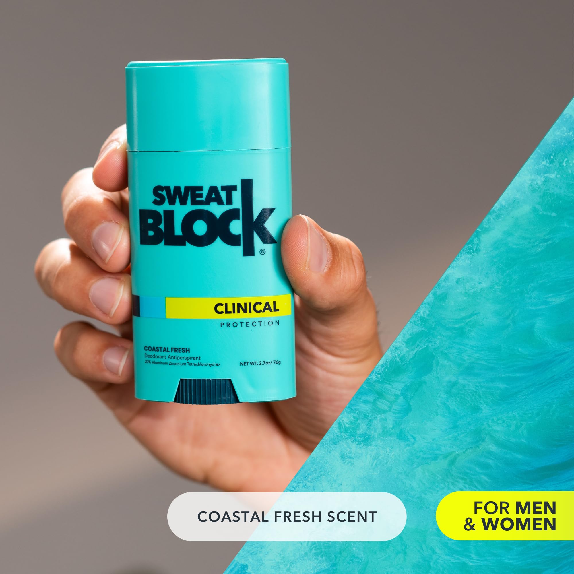 SweatBlock paraben-free label highlighting a clean formula.