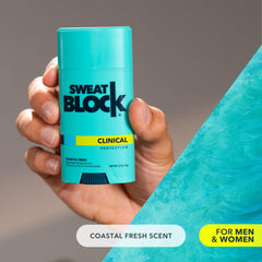 SweatBlock paraben-free label highlighting a clean formula.