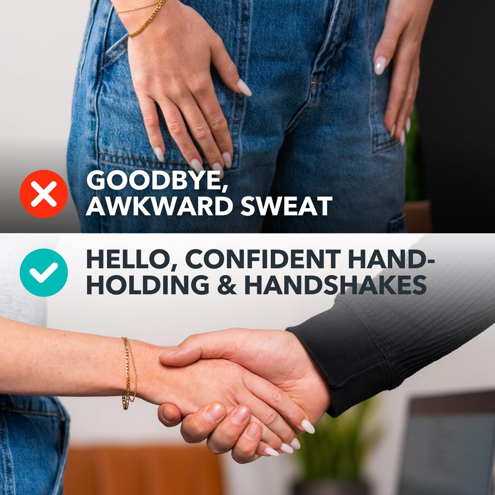 SweatBlock loción se seca rápidamente, manos listas para escribir o usar el teclado