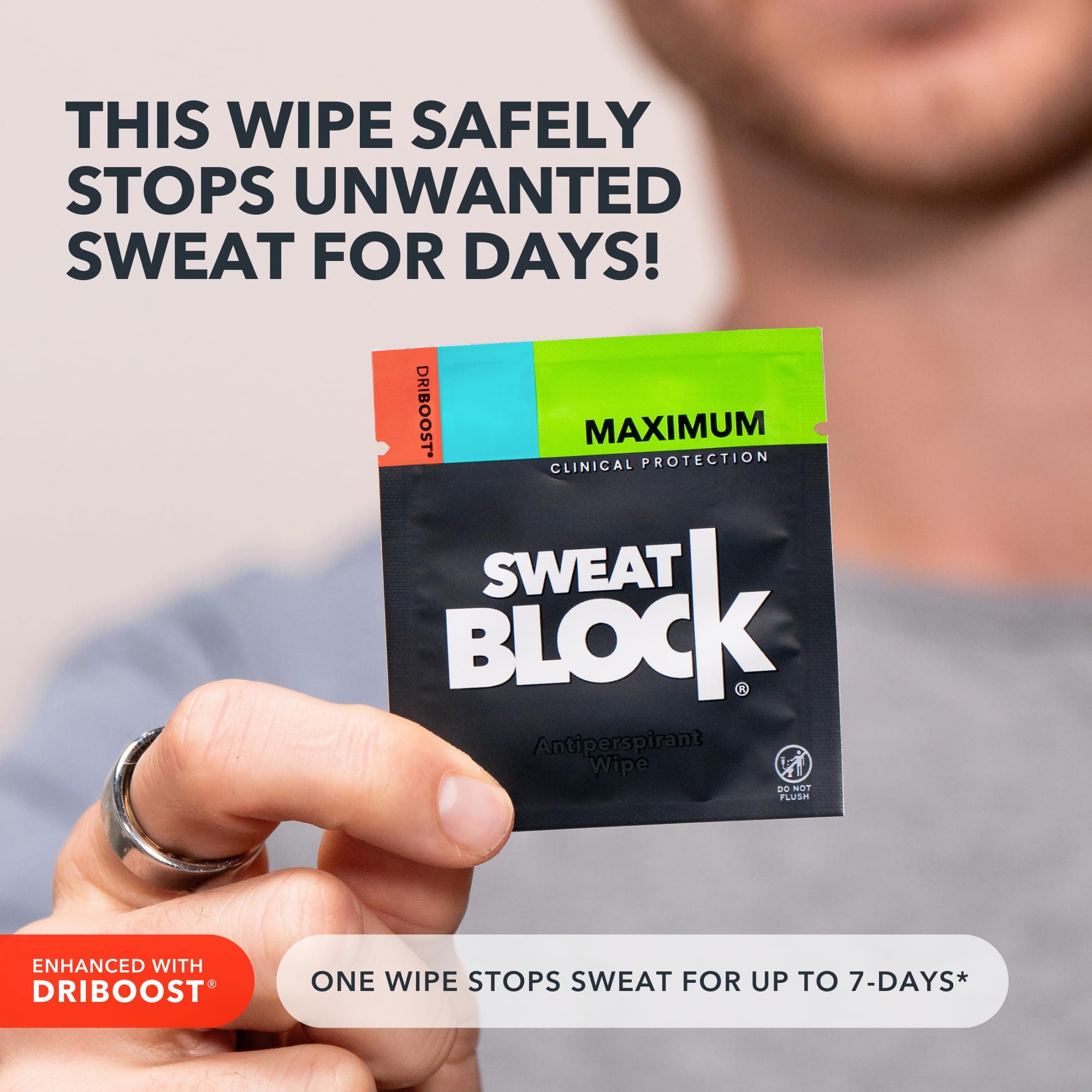 Close-up of SweatBlock wipe texture showing absorbent surface.