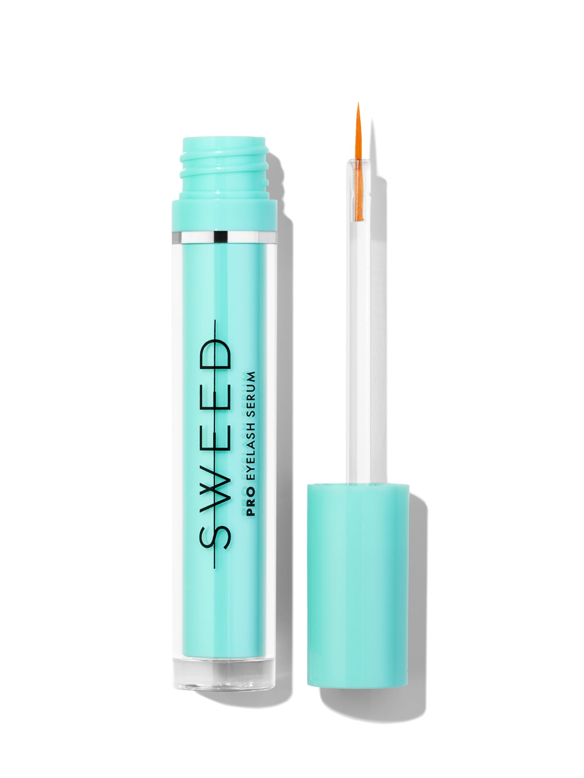 SWEED Eyelash Growth Serum bottle closeup shows vegan formula for longer-looking lashes