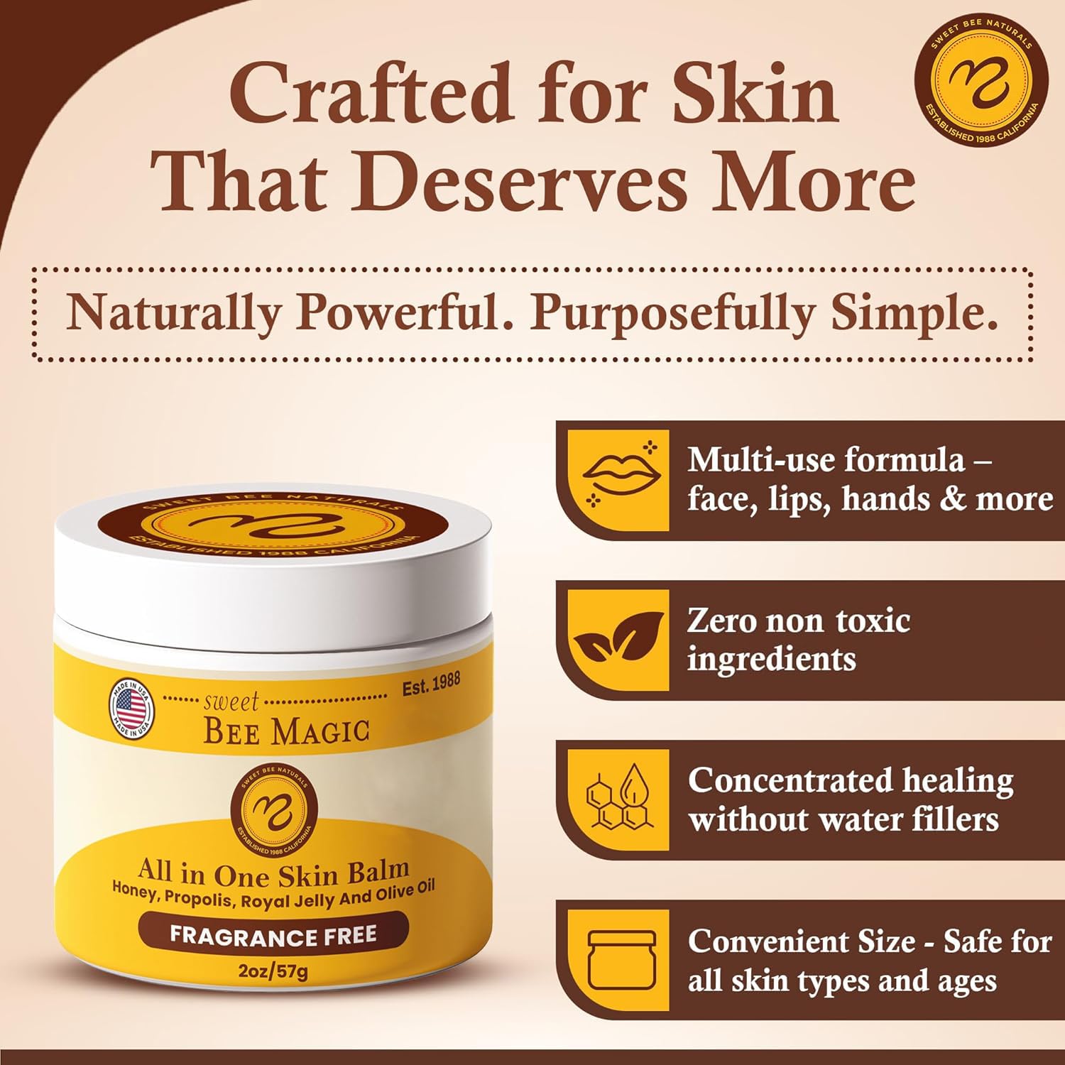 Etiqueta de Sweet Bee Naturals con ingredientes naturales y miel pura.