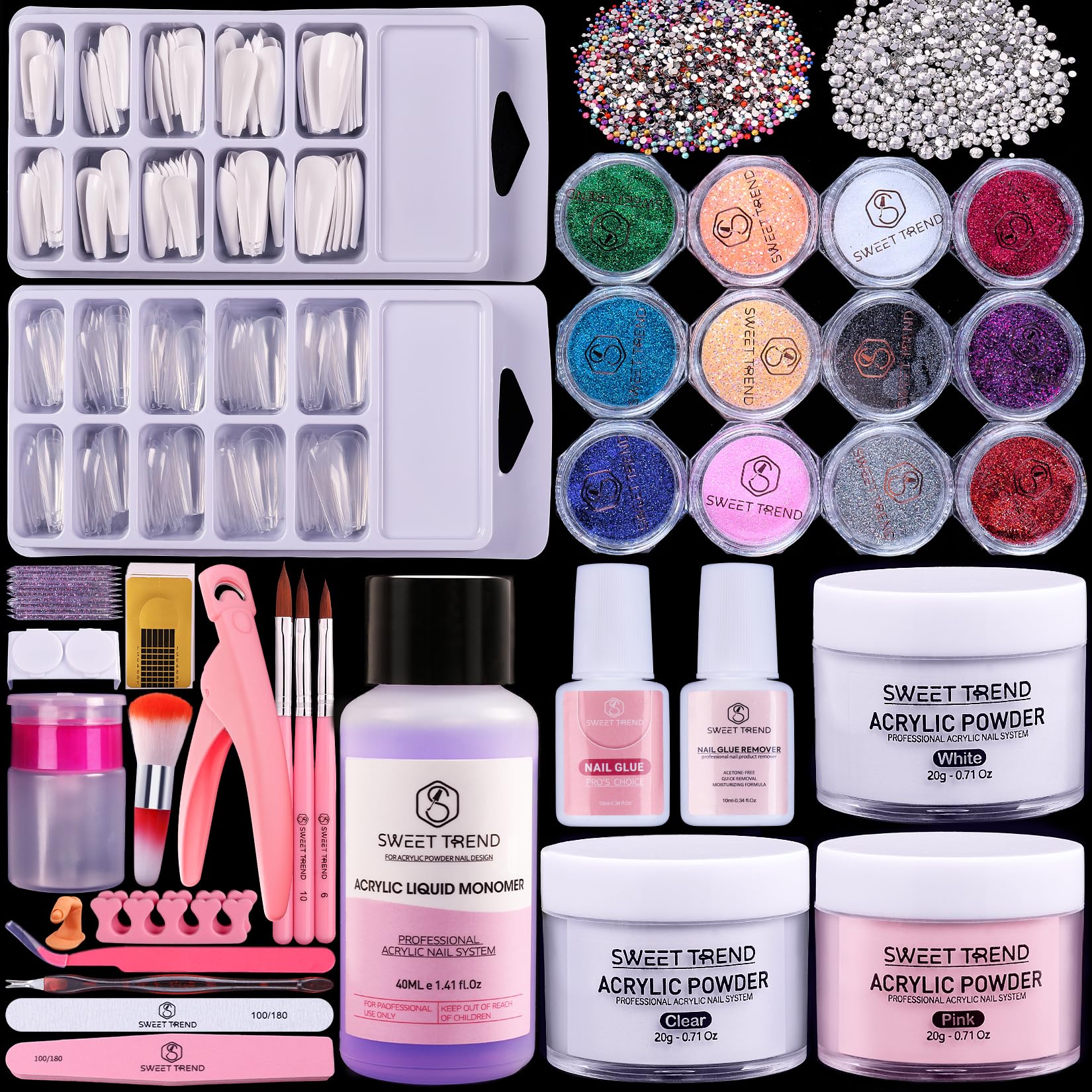 Sweet Trend Beginners Nail Kit with acrylic powders and tools for at-home styling
