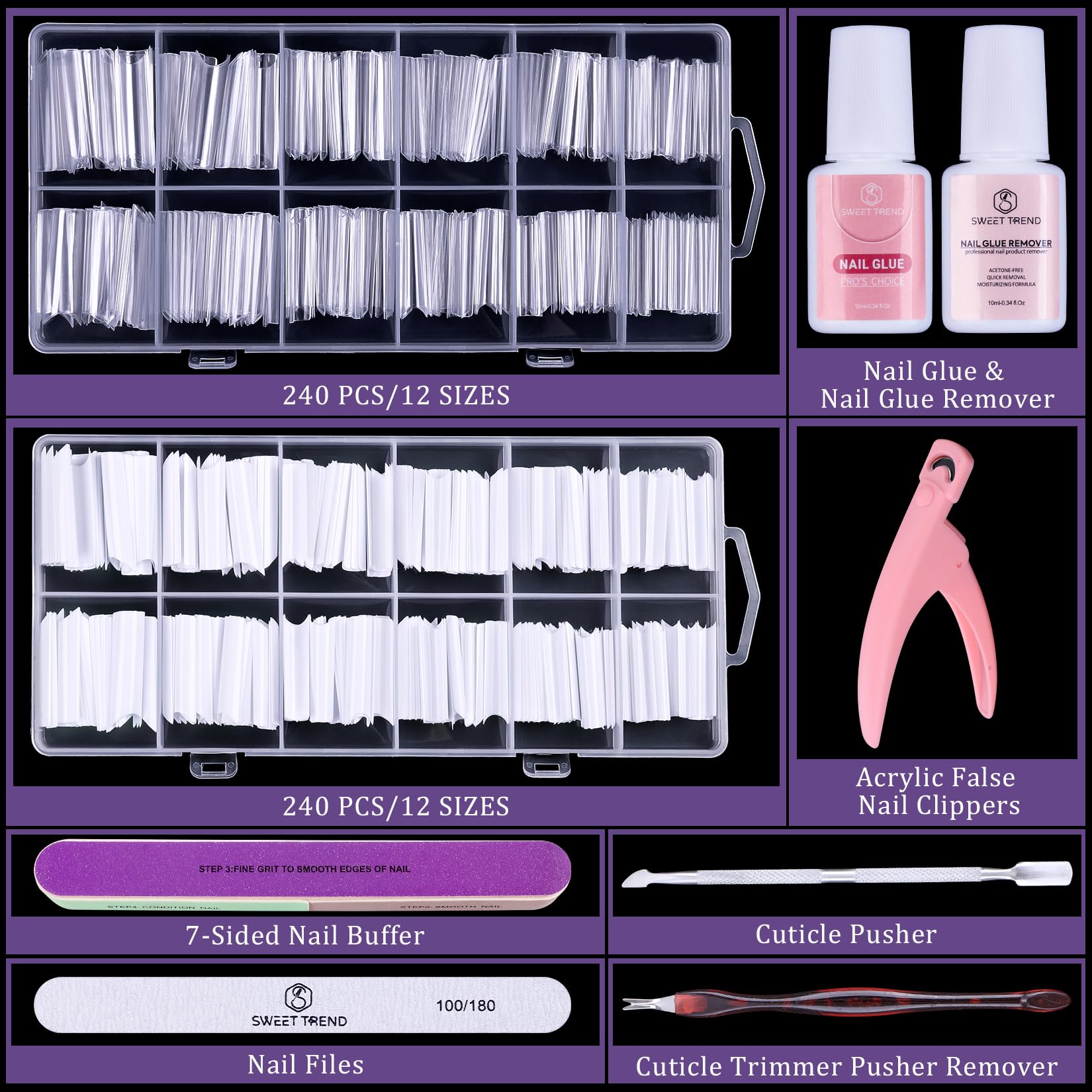 Sweet Trend fake nail tips clear natural-fit close-up for seamless acrylic wear