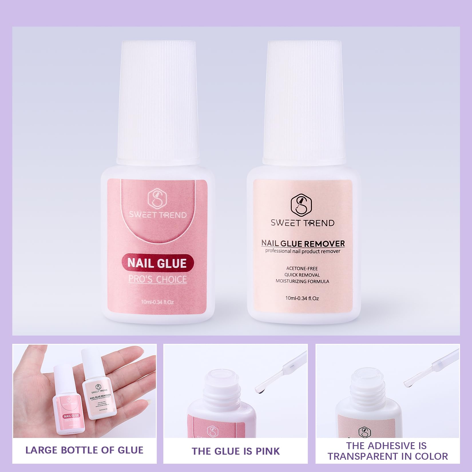 Sweet Trend nail glue bottle close-up for fast drying and strong bond