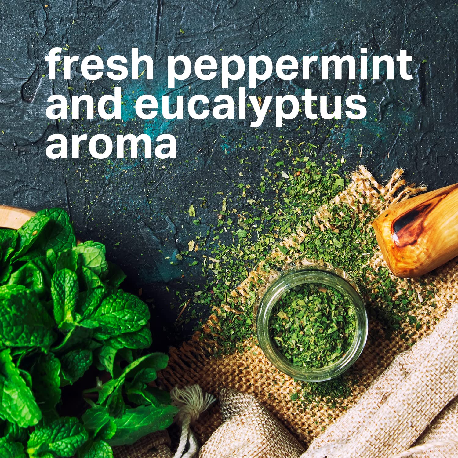 Sweet Vibes Sauna Sauce eucalyptus and peppermint visuals highlight natural cooling benefits.