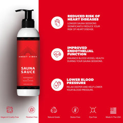 Sweet Vibes Sauna Sauce label close-up highlighting vegan, paraben-free, dye-free formulation.