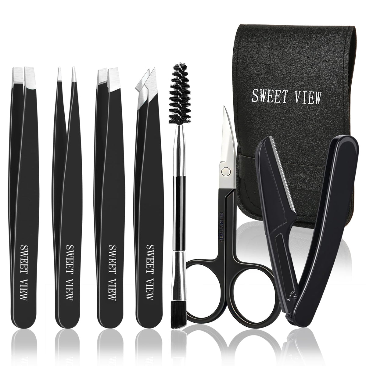 Sweet View 7pcs eyebrow tweezers kit precision plucker for flawless shaping.