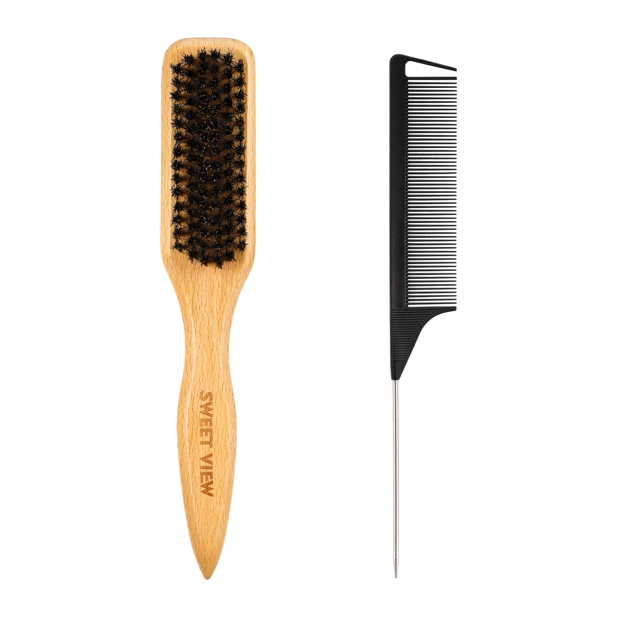 Sweet View boar-bristle slick back brush full view helps smooth flyaways.