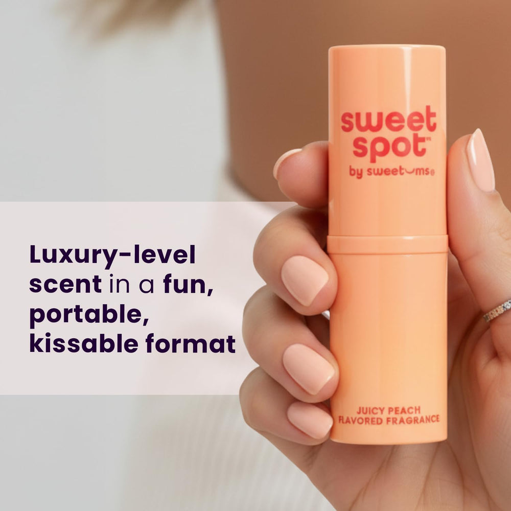 Sweetums SweetSpot Peach perfume on pulse point for subtle fragrance