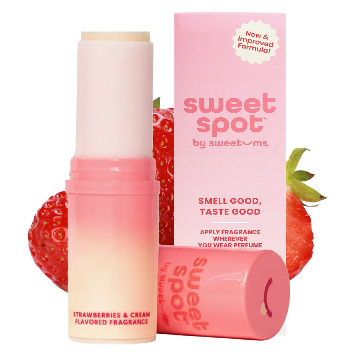 Sweetums SweetSpot Strawberries & Cream packaging for travel-friendly fragrance on the go