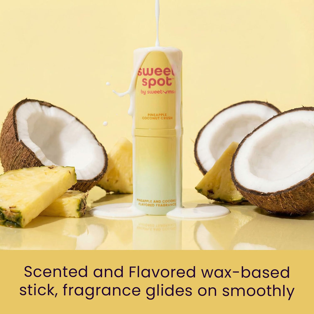 Compact travel packaging of SweetSpot Pineapple Coconut solid perfume for discreet touch-ups