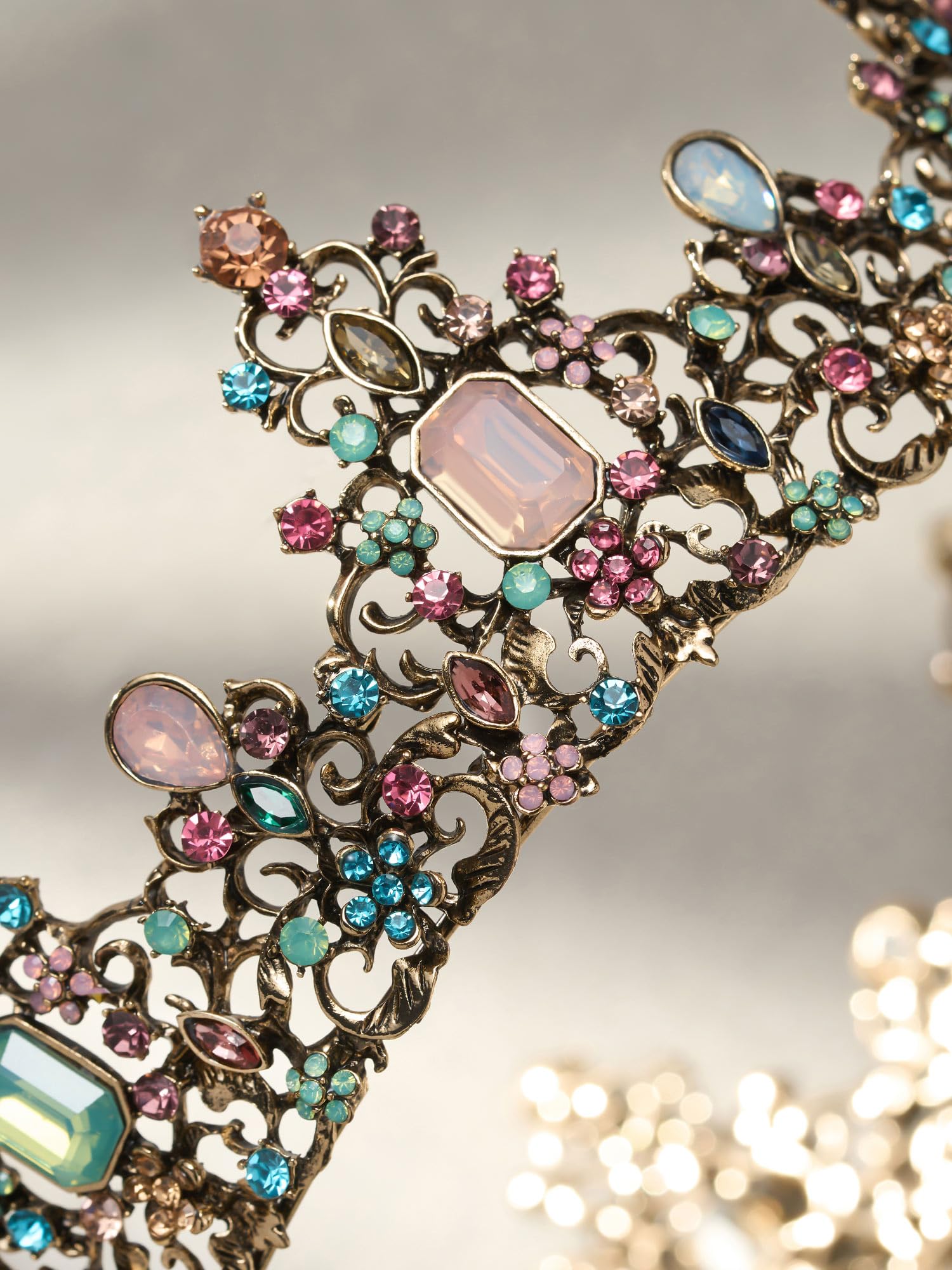 Close-up of handmade beads and multicolored accents on the SWEETV crown.