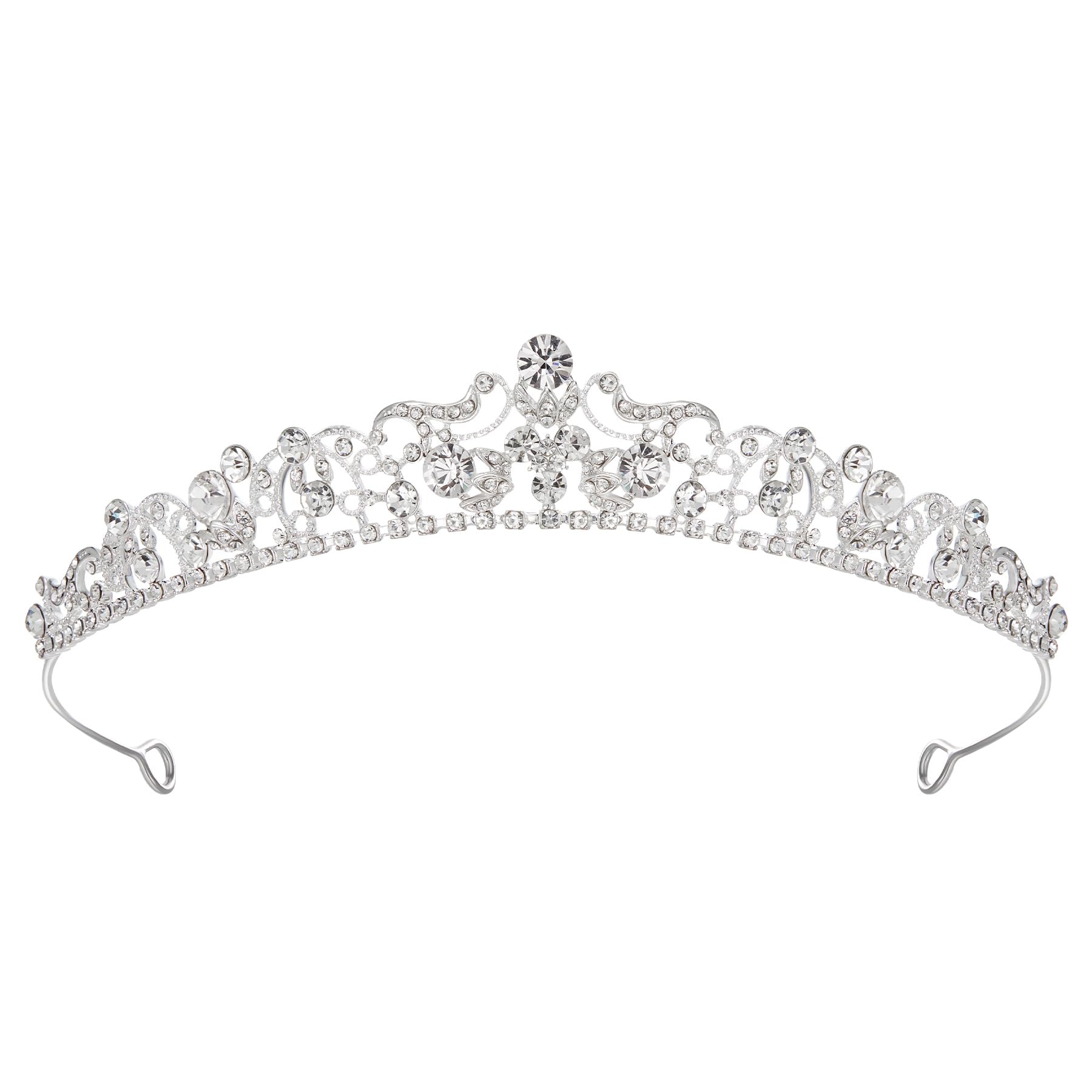 SWEETV tiara plateada para boda, vista frontal, aporta brillo elegante para la novia