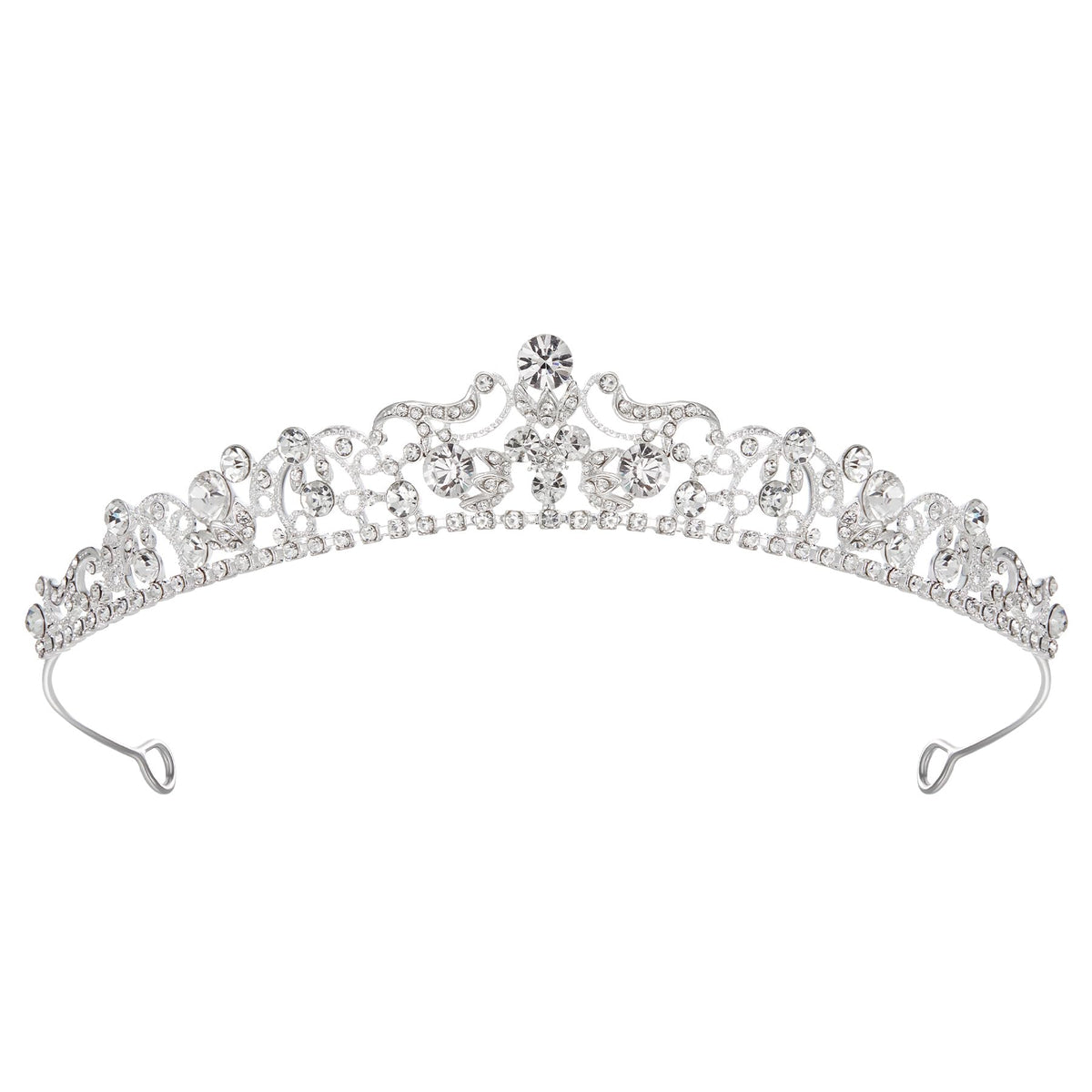 SWEETV tiara plateada para boda, vista frontal, aporta brillo elegante para la novia