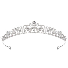 SWEETV tiara plateada para boda, vista frontal, aporta brillo elegante para la novia