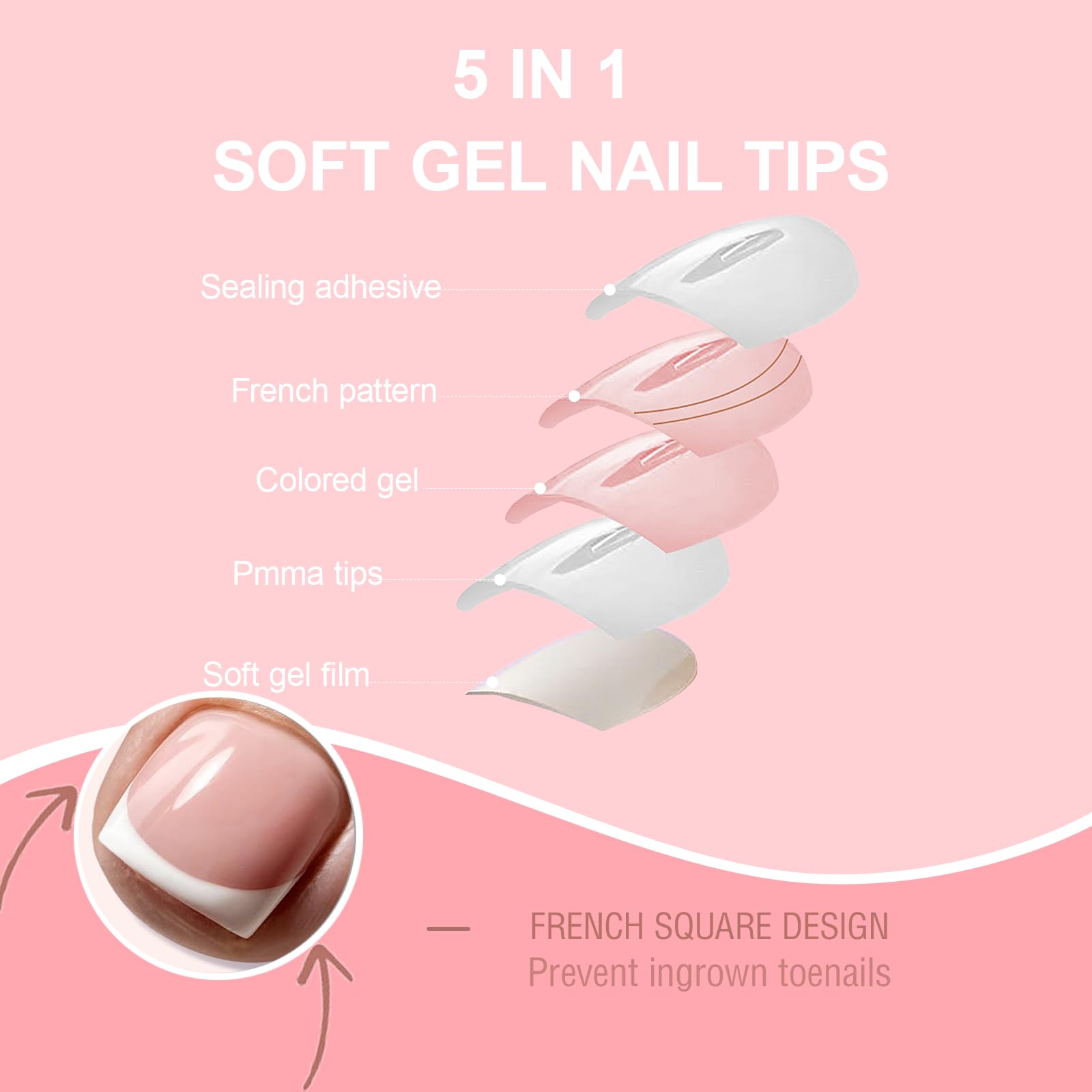 SWETIDY square round toe nail tips in soft gel finish for natural coverage.