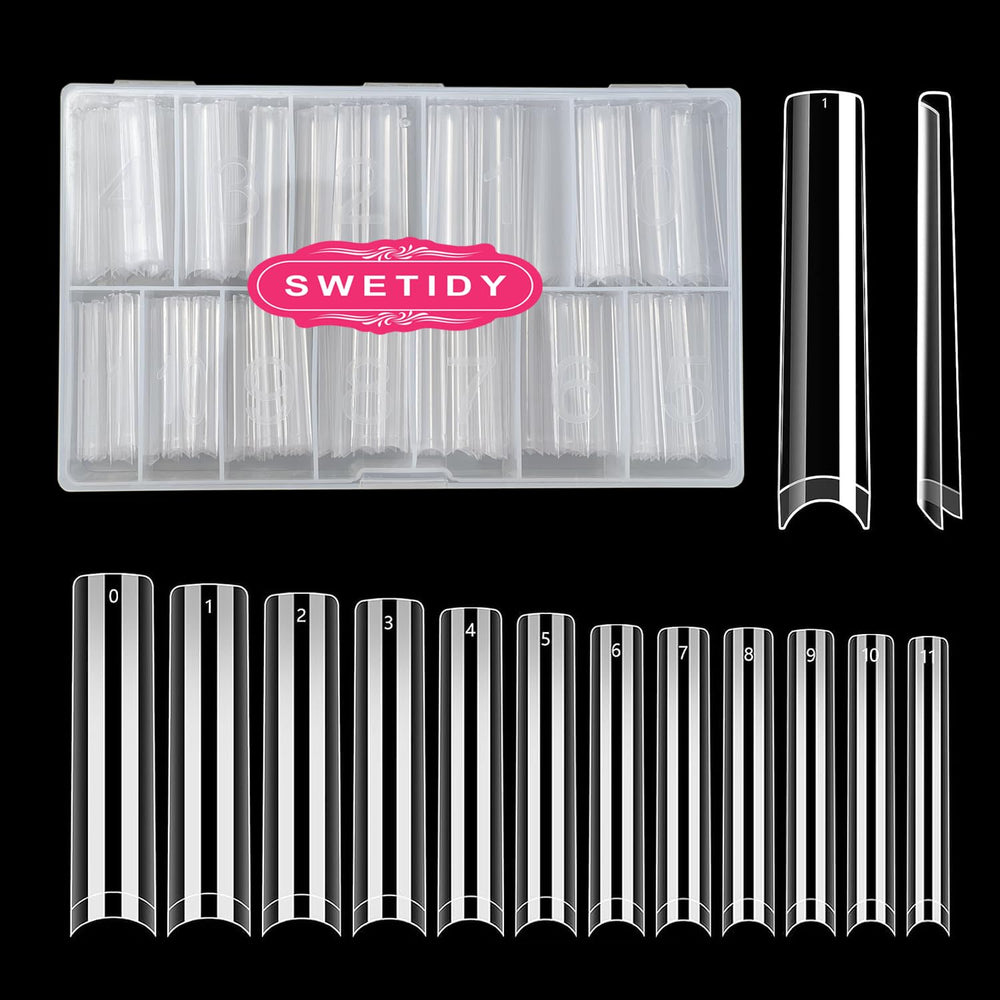 SWETIDY tips cuadrados 3XL transparentes para uñas acrílicas, fáciles de aplicar.