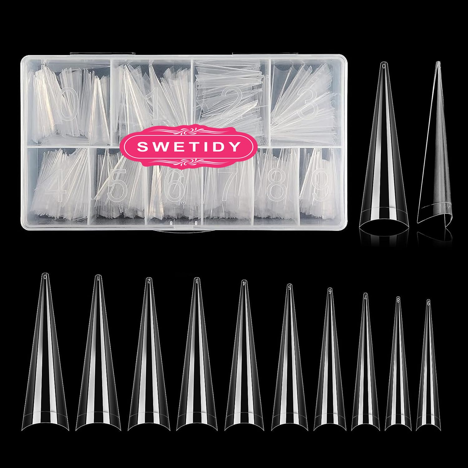 SWETIDY Unas stiletto XL transparentes para extensiones duraderas y acabado natural